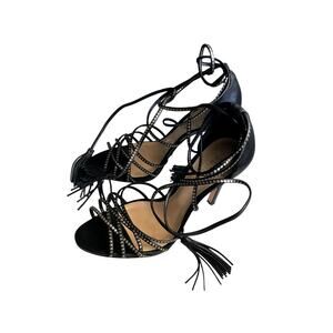 Schutz Leather lace-up Heels Size 5.5 Black Studded Lace Up Sandals 3.5” Heel